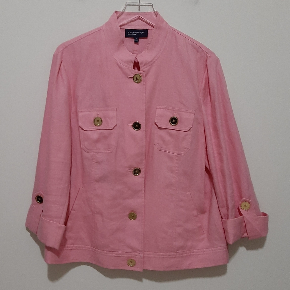 Pink 100% Linen Blazer With Gold Buttons Size XL
